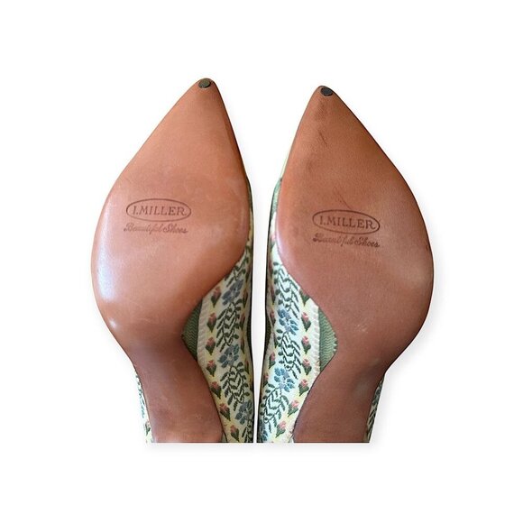 Vintage I. Miller Pumps 7.5B –Green Pearlized Leather & Floral Tapestry, 1950s - Picture 10 of 15